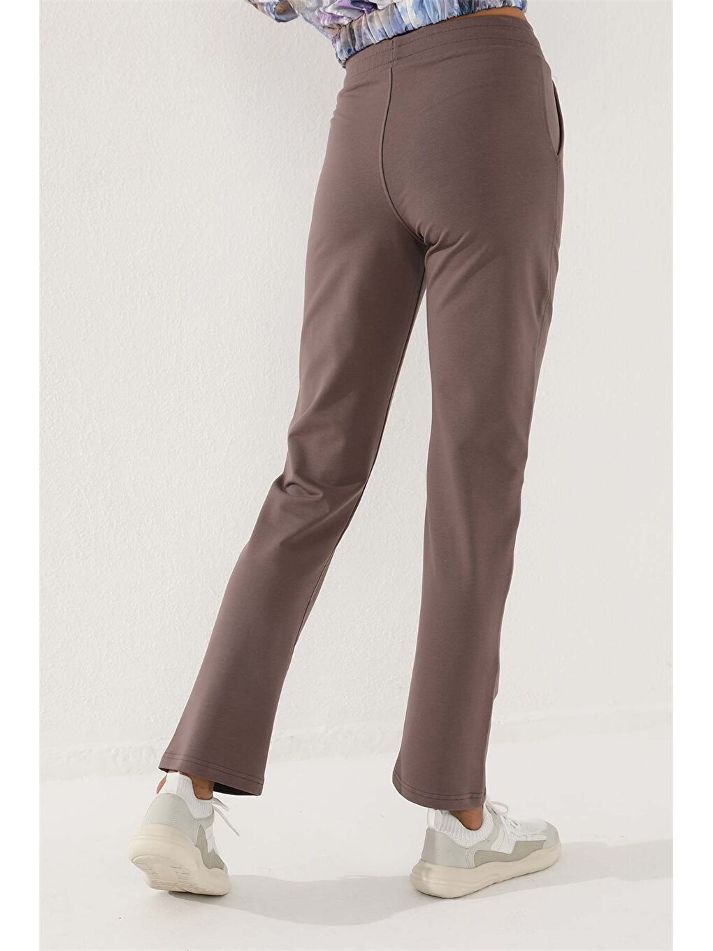 Kahverengi Kadın Beli Lastikli Düz Eşofman Altı-6