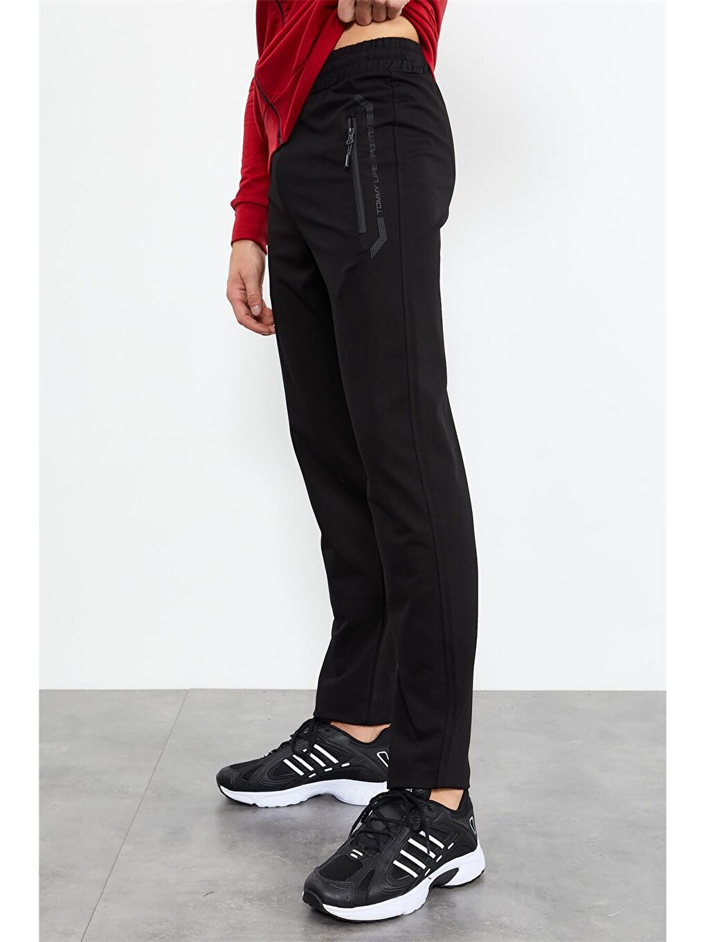 Kırmızı Standart Kalıp Dik Yaka Erkek Eşofman Takımı-3