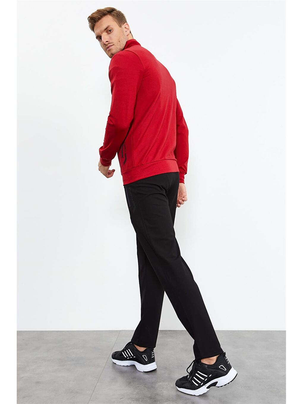 Kırmızı Standart Kalıp Dik Yaka Erkek Eşofman Takımı-6