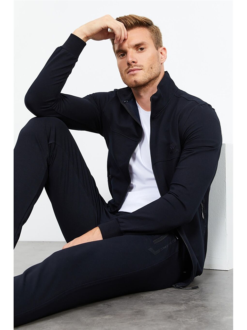 Lacivert Standart Kalıp Dik Yaka Erkek Eşofman Takımı-2