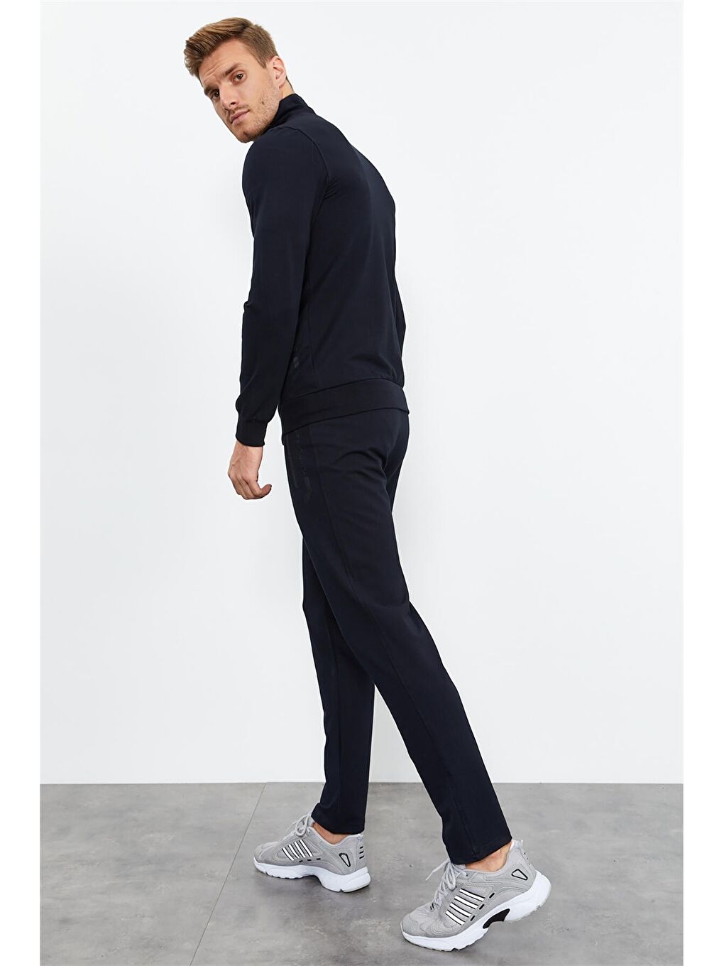 Lacivert Standart Kalıp Dik Yaka Erkek Eşofman Takımı-6