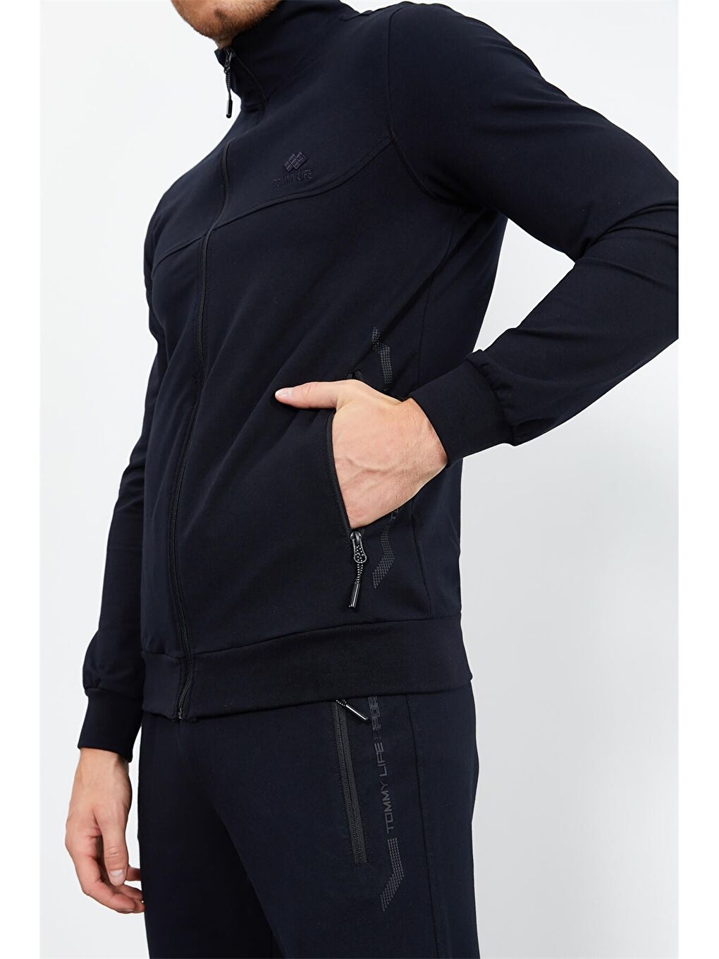 Lacivert Standart Kalıp Dik Yaka Erkek Eşofman Takımı-7