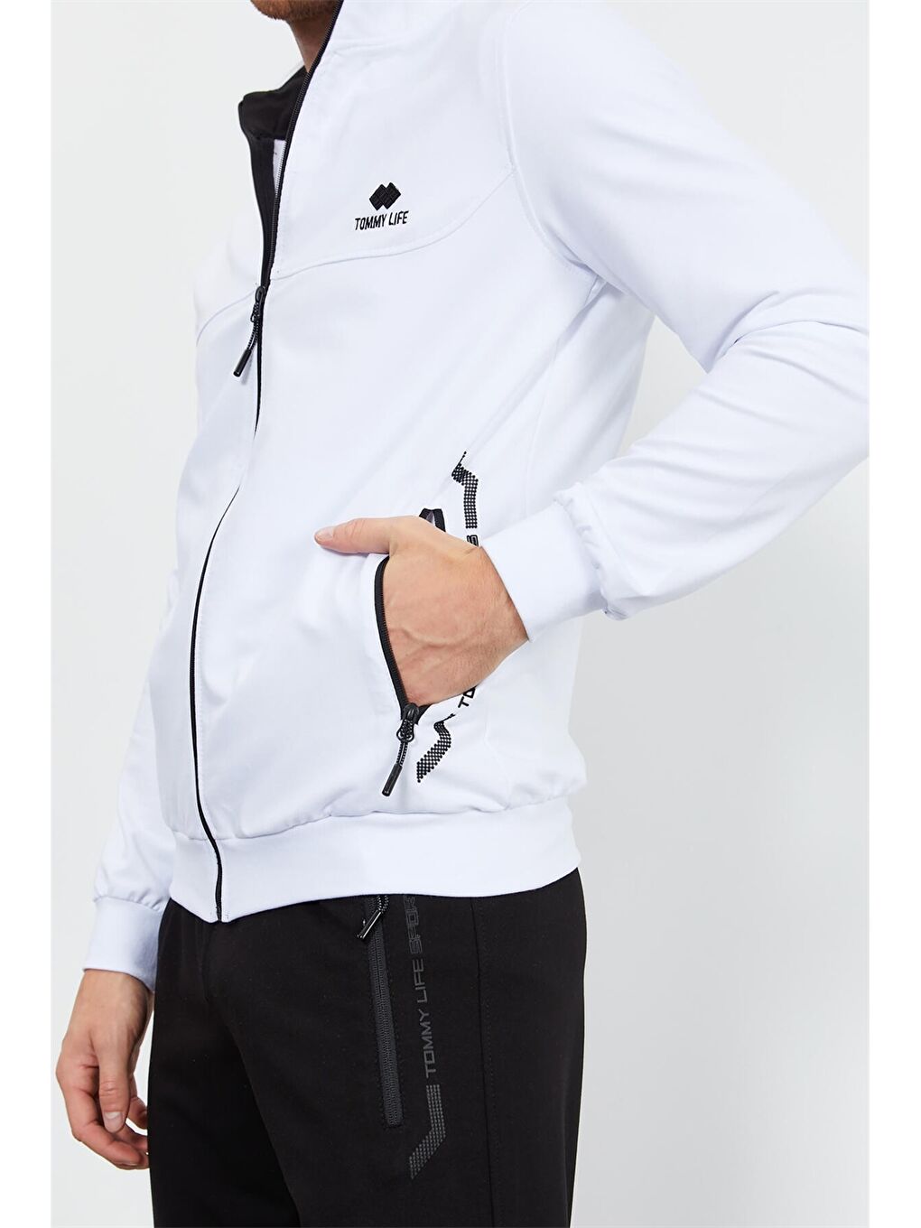 Beyaz Standart Kalıp Dik Yaka Erkek Eşofman Takımı-7