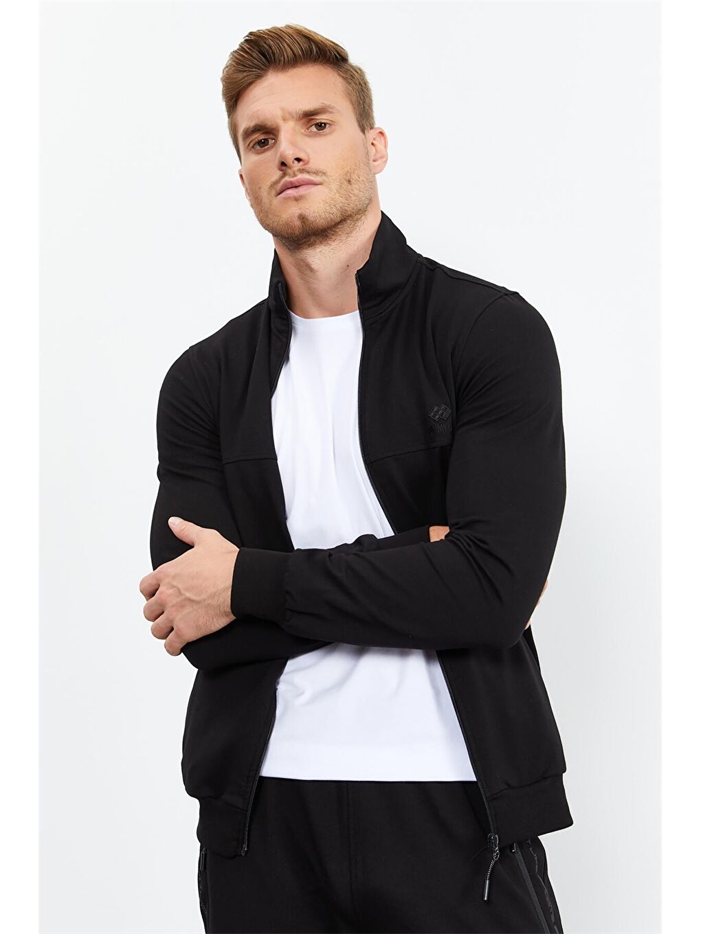 Siyah Standart Kalıp Dik Yaka Erkek Eşofman Takımı-1