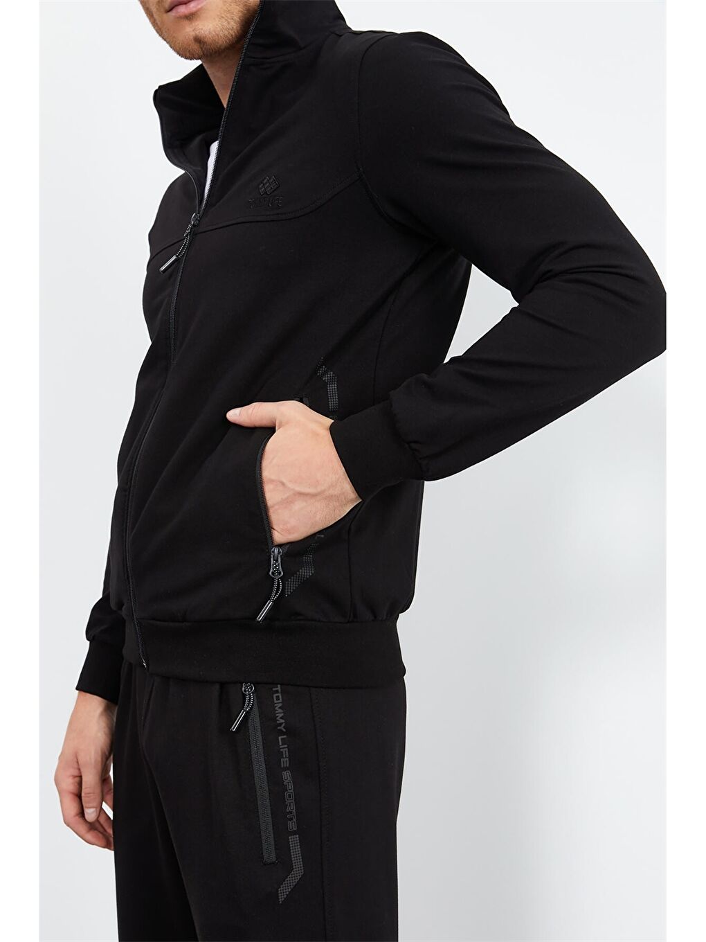 Siyah Standart Kalıp Dik Yaka Erkek Eşofman Takımı-7