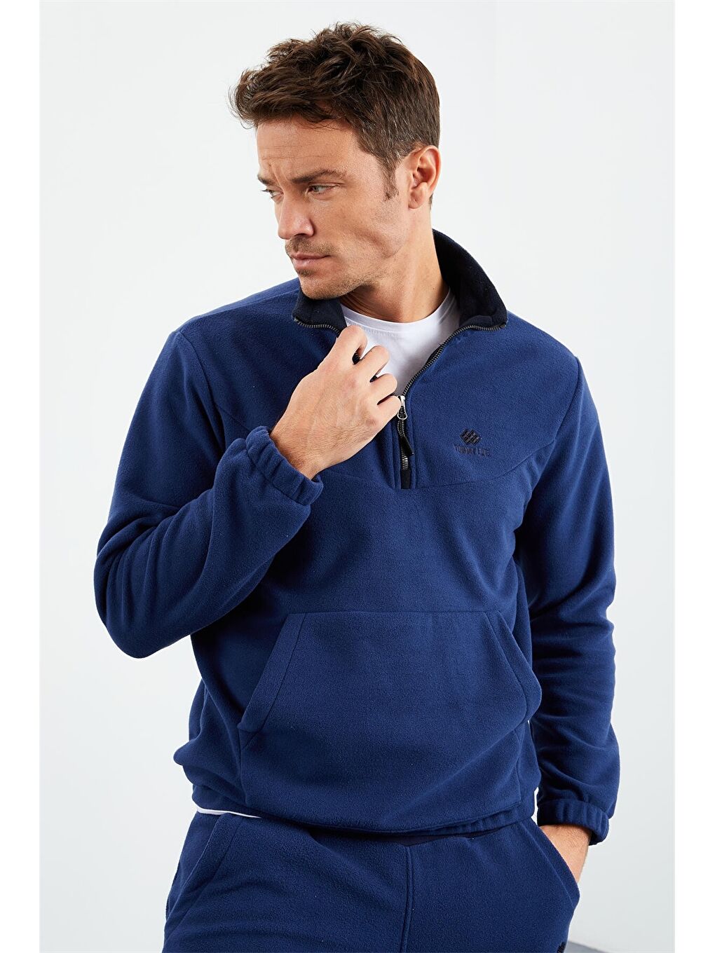 İndigo Standart Kalıp Dik Yaka Erkek Eşofman Takımı-2