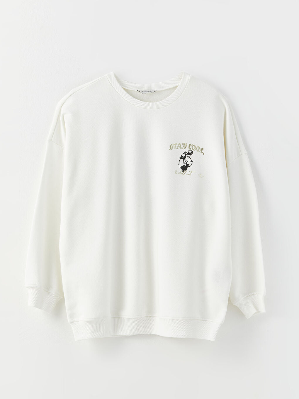 Ekru Bisiklet Yaka Nostaljik Maymun Baskılı Uzun Kollu Kadın Sweatshirt-14