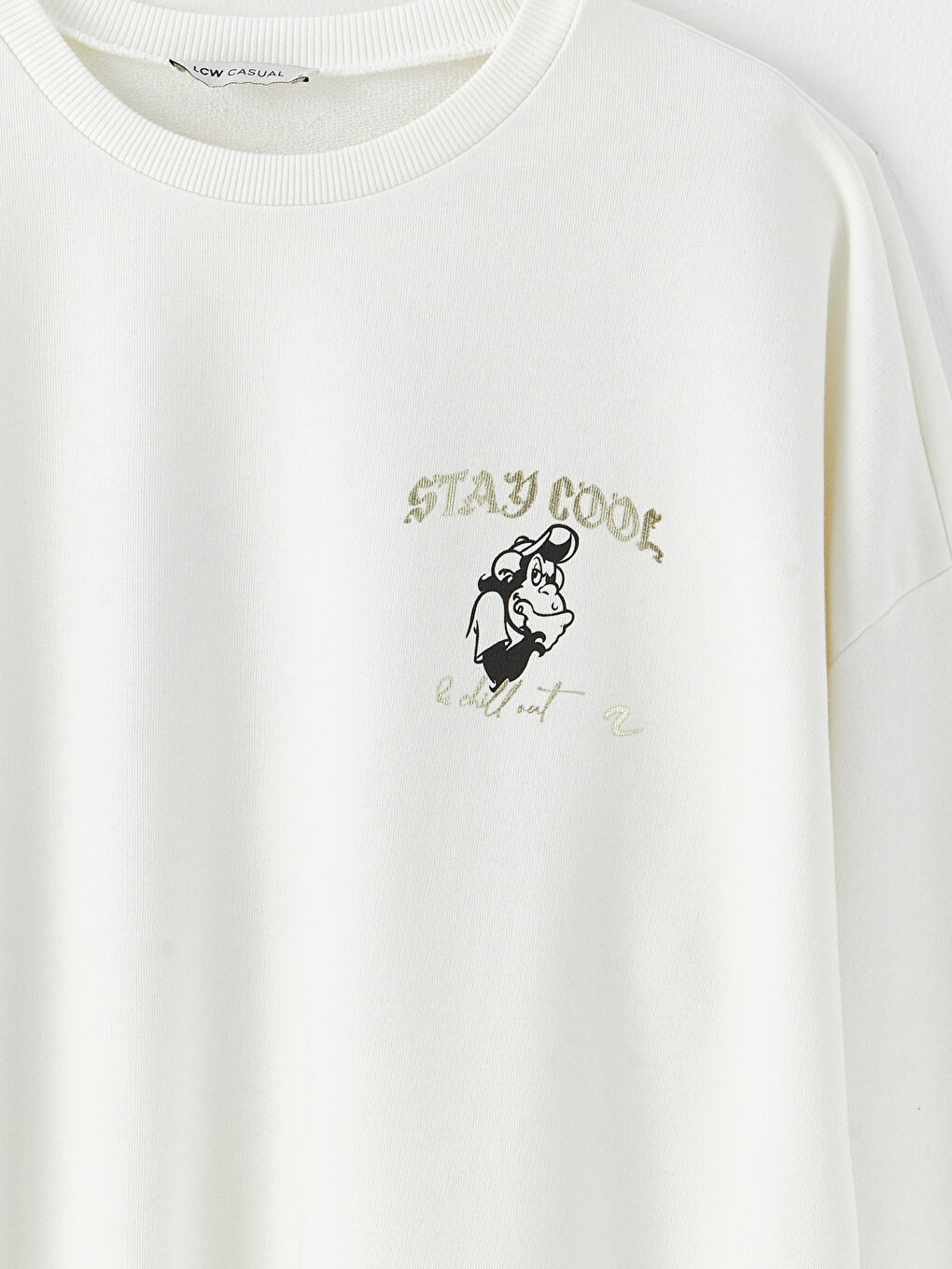 Ekru Bisiklet Yaka Nostaljik Maymun Baskılı Uzun Kollu Kadın Sweatshirt-16