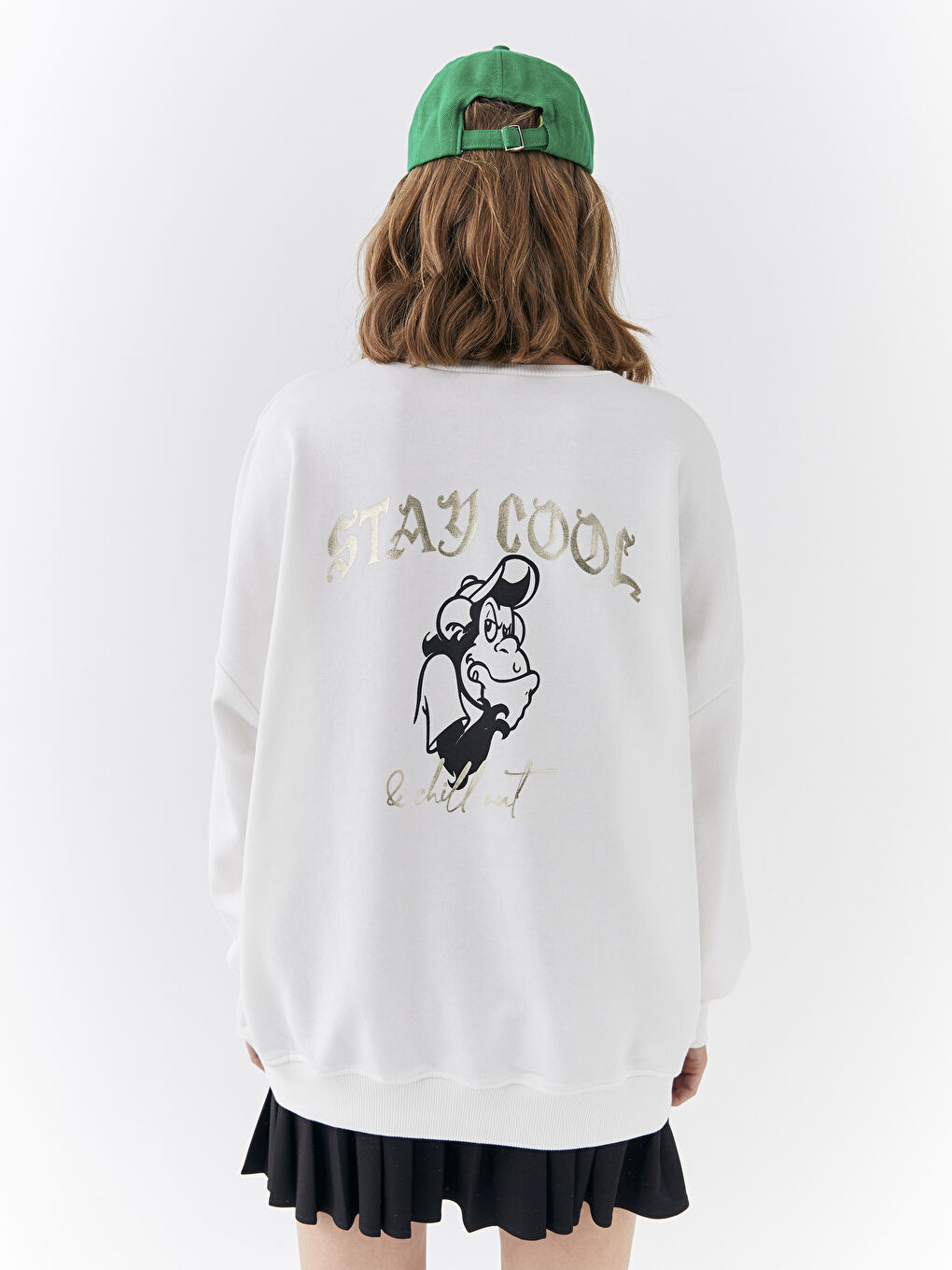 Ekru Bisiklet Yaka Nostaljik Maymun Baskılı Uzun Kollu Kadın Sweatshirt-13