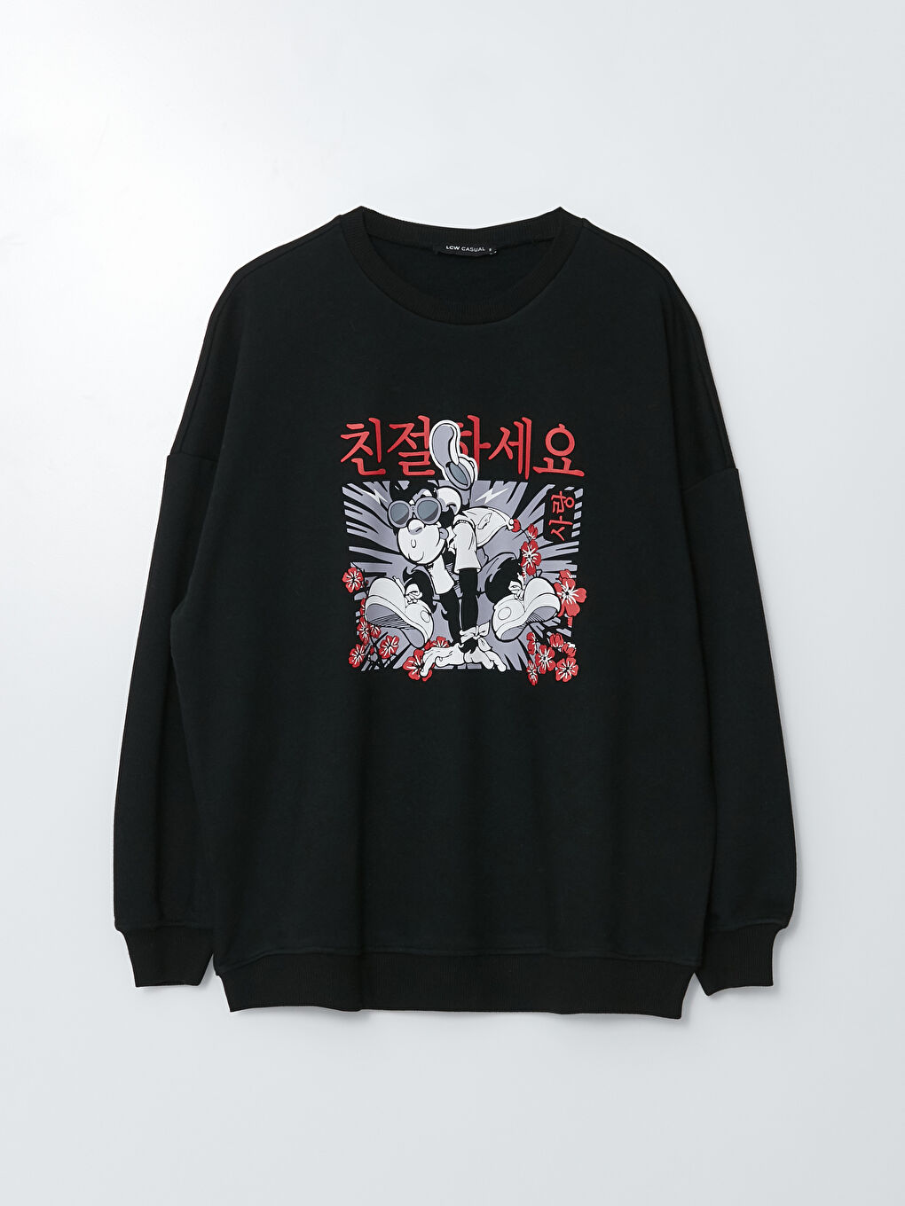 سويت شيرت كم طويل مطبوع بقرد نوستالجي بياقة دائرية للسيدات-10