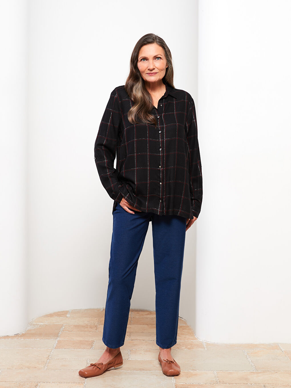 Plaid Long Sleeve Women's Shirt-1