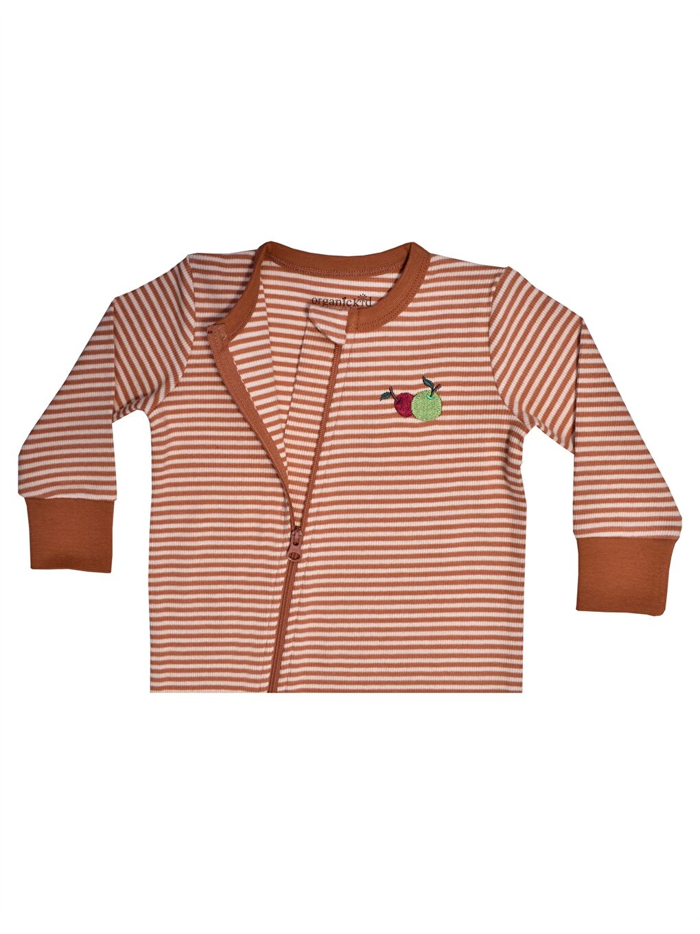 Kahverengi Bisiklet Yaka Uzun Kollu Organik Pamuklu Unisex Bebek Tulum-4