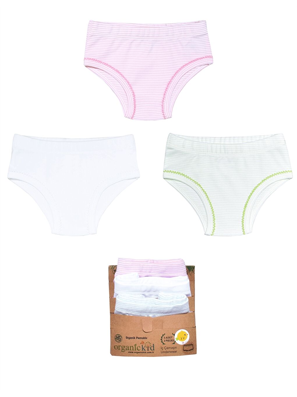 Pembe Organik Pamuklu Kız Bebek Külot 3'lü