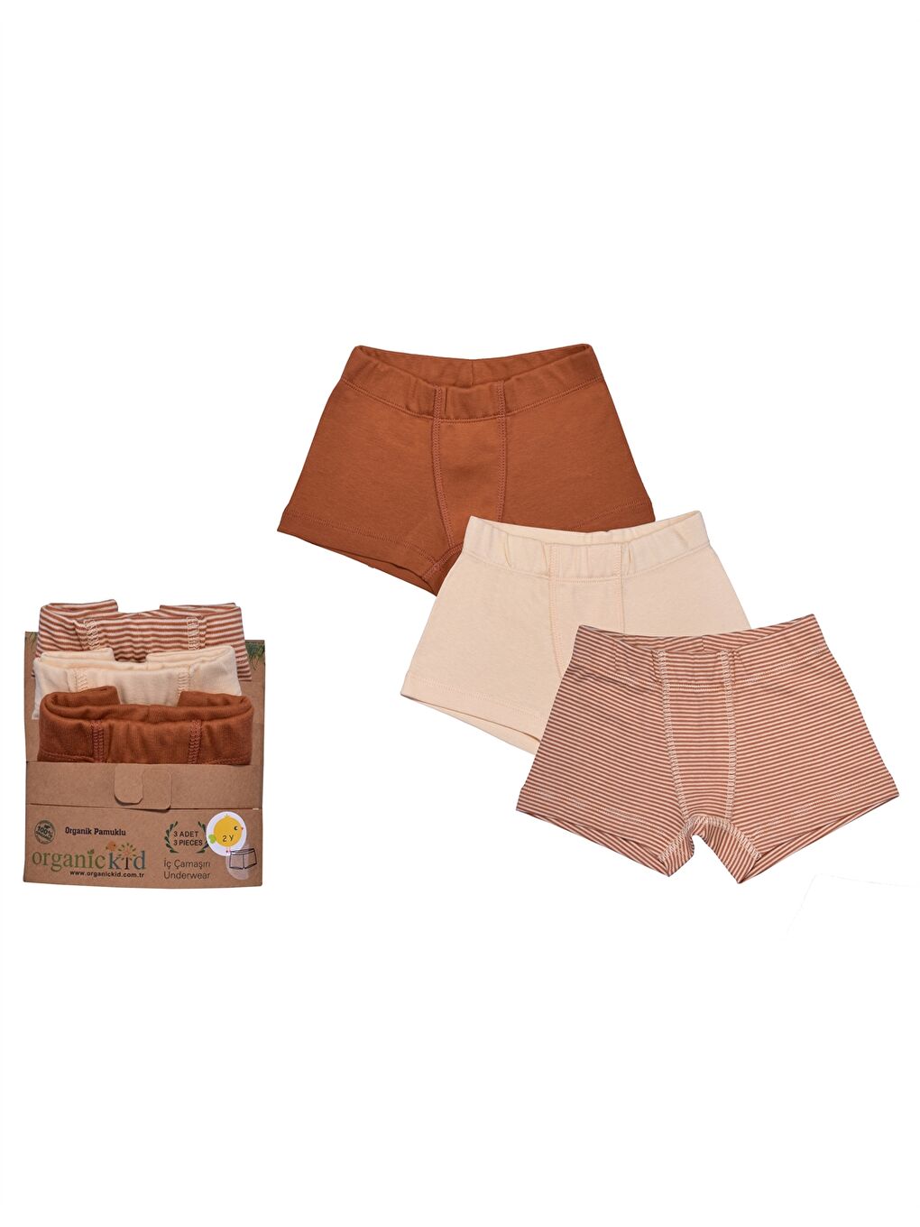 Kahverengi Pamuklu Erkek Çocuk Boxer 3'lü