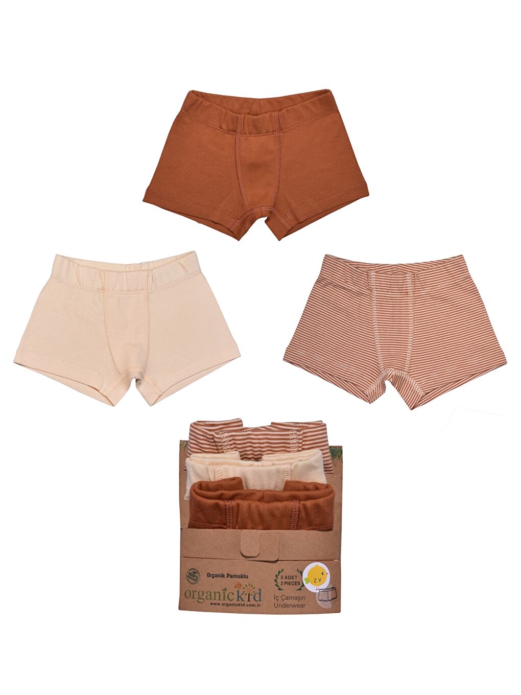 Kahverengi Pamuklu Erkek Çocuk Boxer 3'lü-1