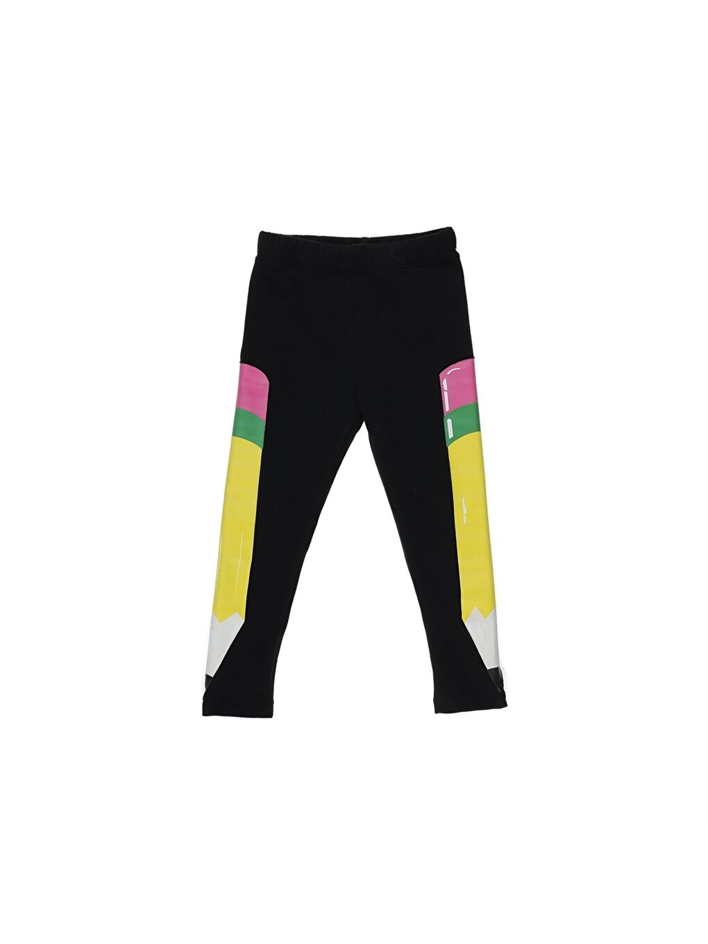 Siyah Beli Lastikli Renk Bloklu Kız Çocuk Tayt