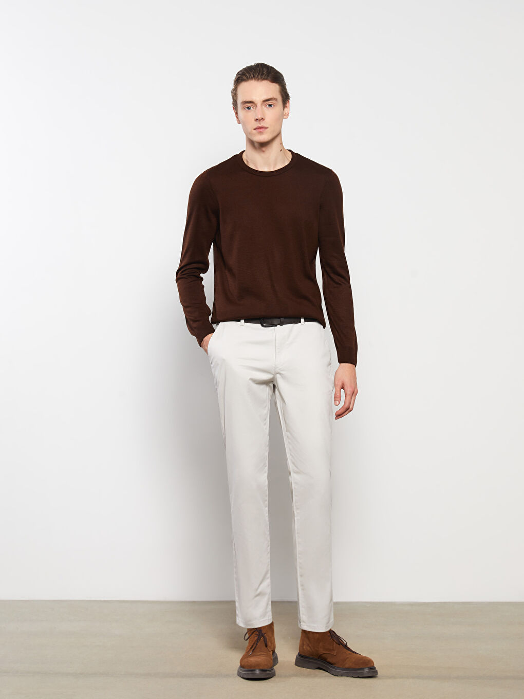 بلوفر تريكو كم طويل بياقة دائرية للرجال-2