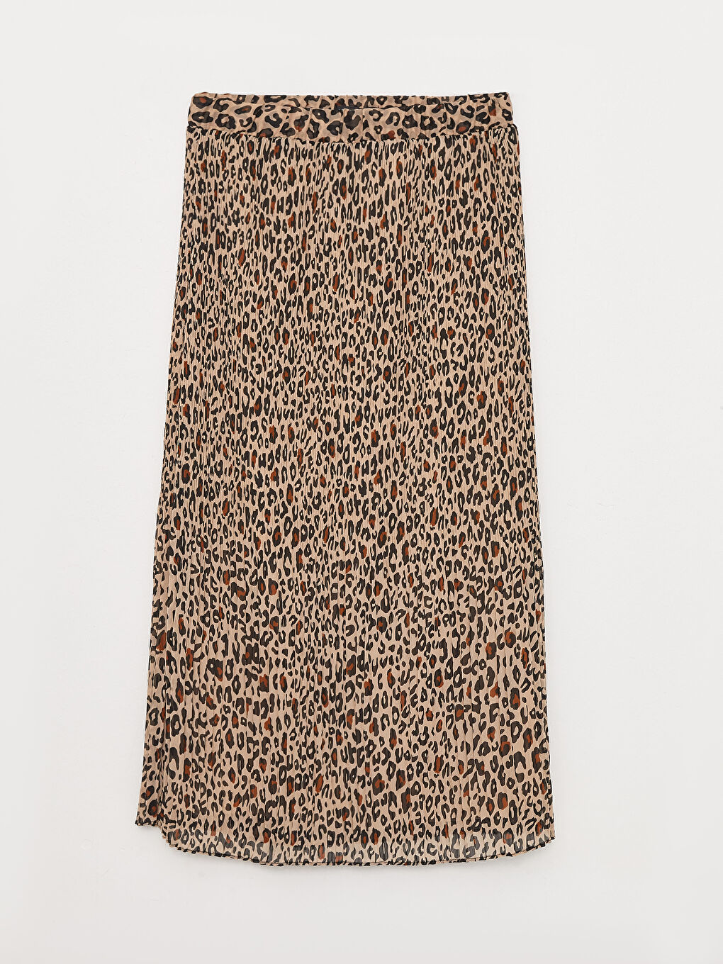 Kahverengi Beli Lastikli Desenli Kadın Pilise Etek-7