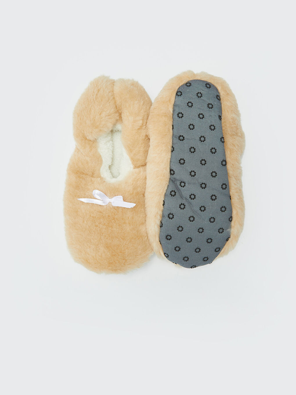 Pembe Fiyonk Detaylı Pelüş Kız Çocuk Ev Çorabı-1