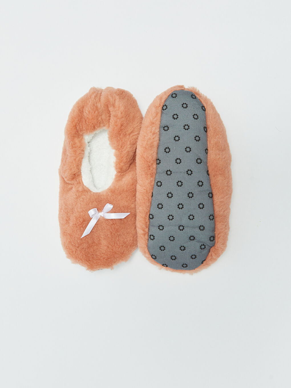 Pembe Fiyonk Detaylı Pelüş Kız Çocuk Ev Çorabı-1