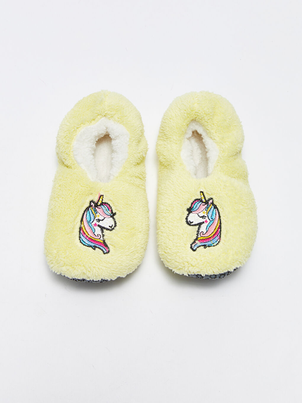 Sarı Nakışlı Pelüş Kız Çocuk Ev Çorabı