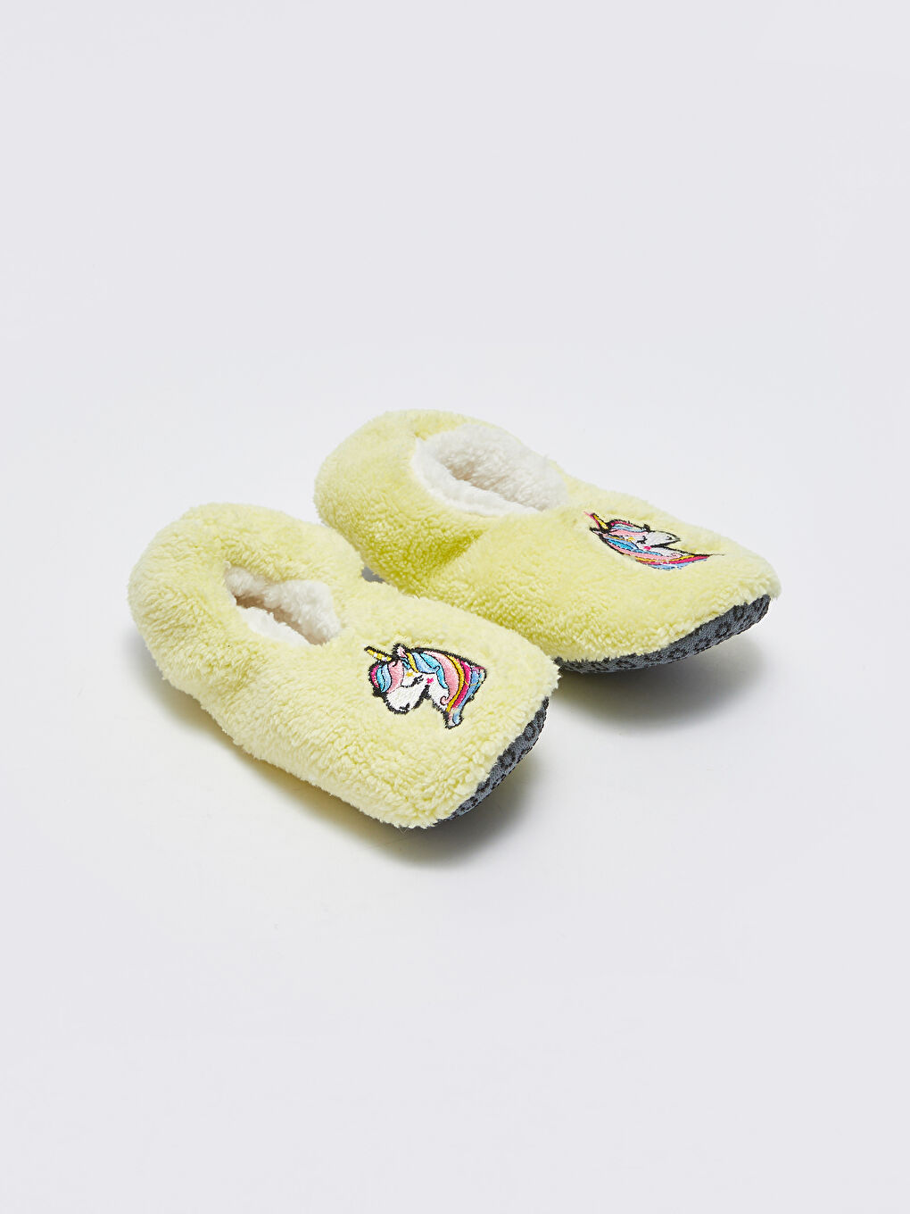 Sarı Nakışlı Pelüş Kız Çocuk Ev Çorabı-1