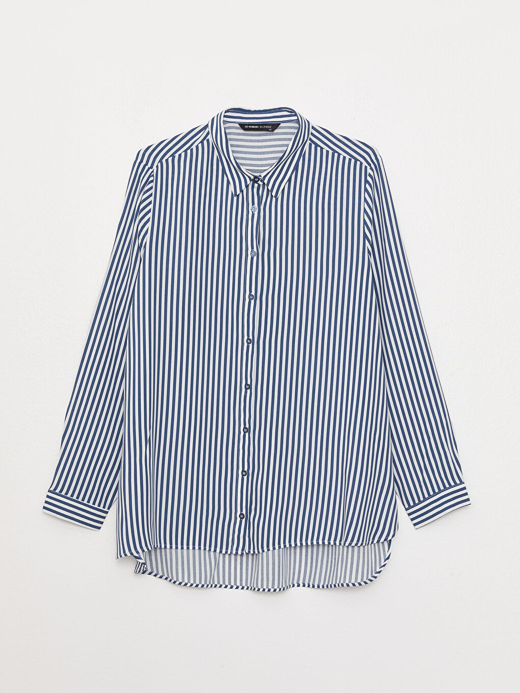 İndigo Çizgili Uzun Kollu Kadın Gömlek-5