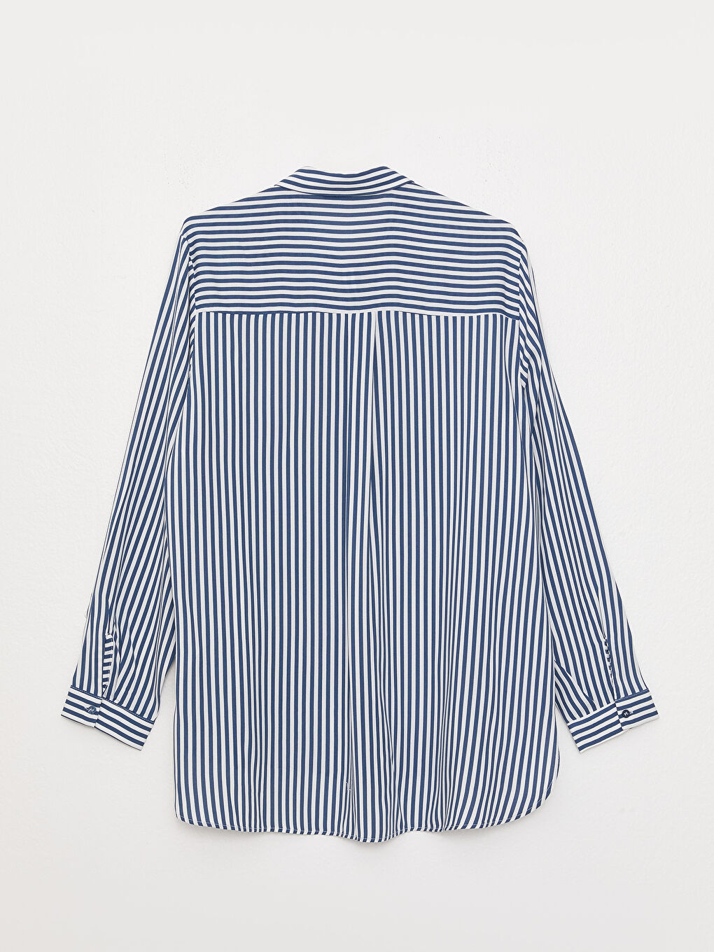 İndigo Çizgili Uzun Kollu Kadın Gömlek-6