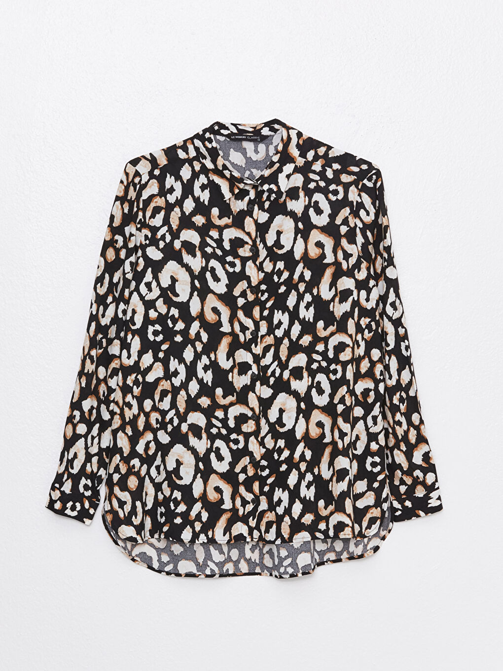 Siyah Desenli Uzun Kollu Kadın Gömlek-5