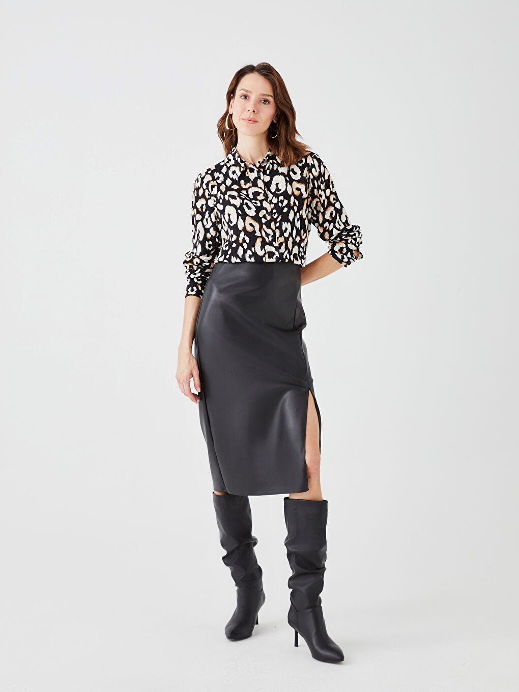 Siyah Desenli Uzun Kollu Kadın Gömlek-2