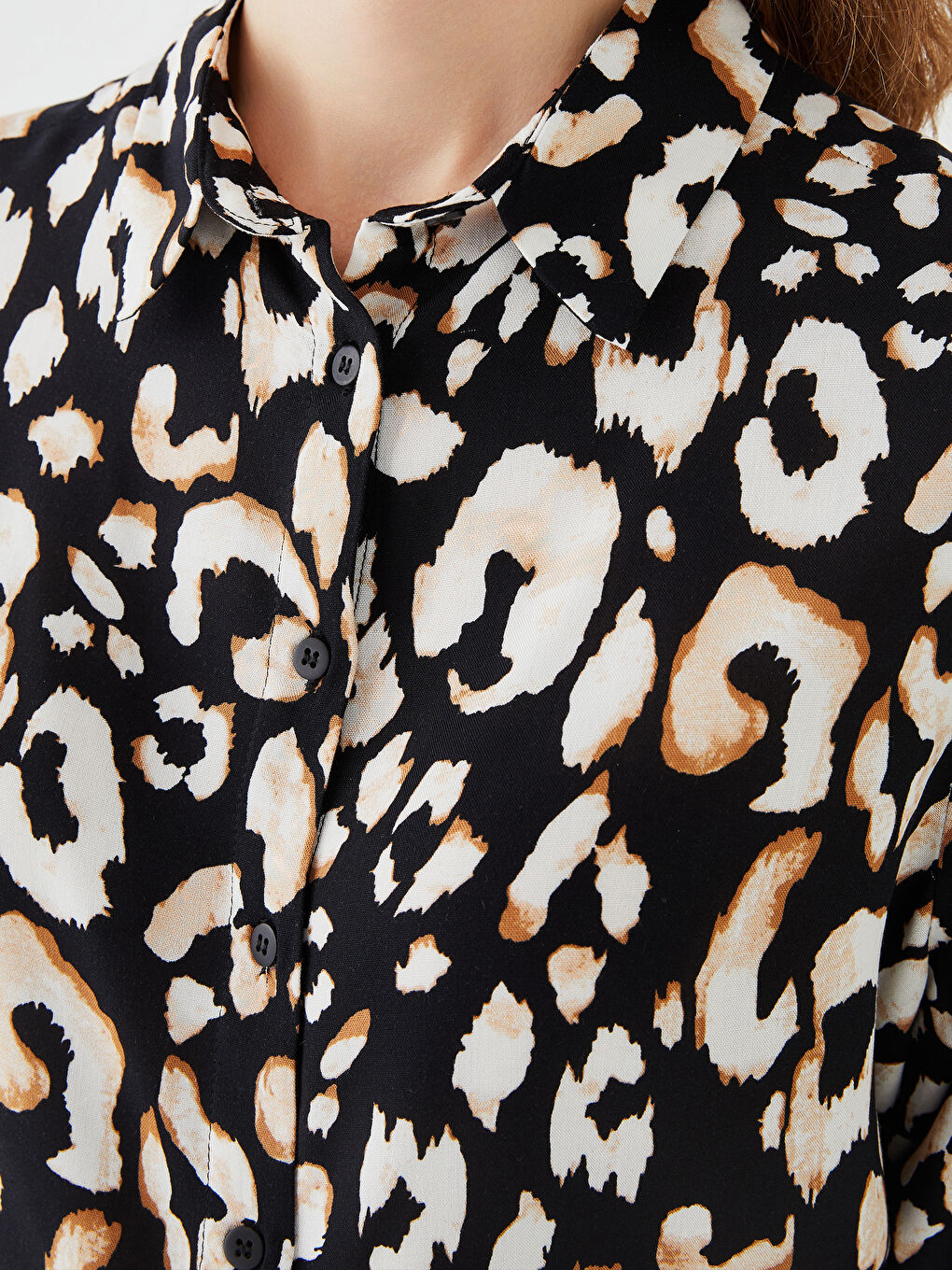 Siyah Desenli Uzun Kollu Kadın Gömlek-3