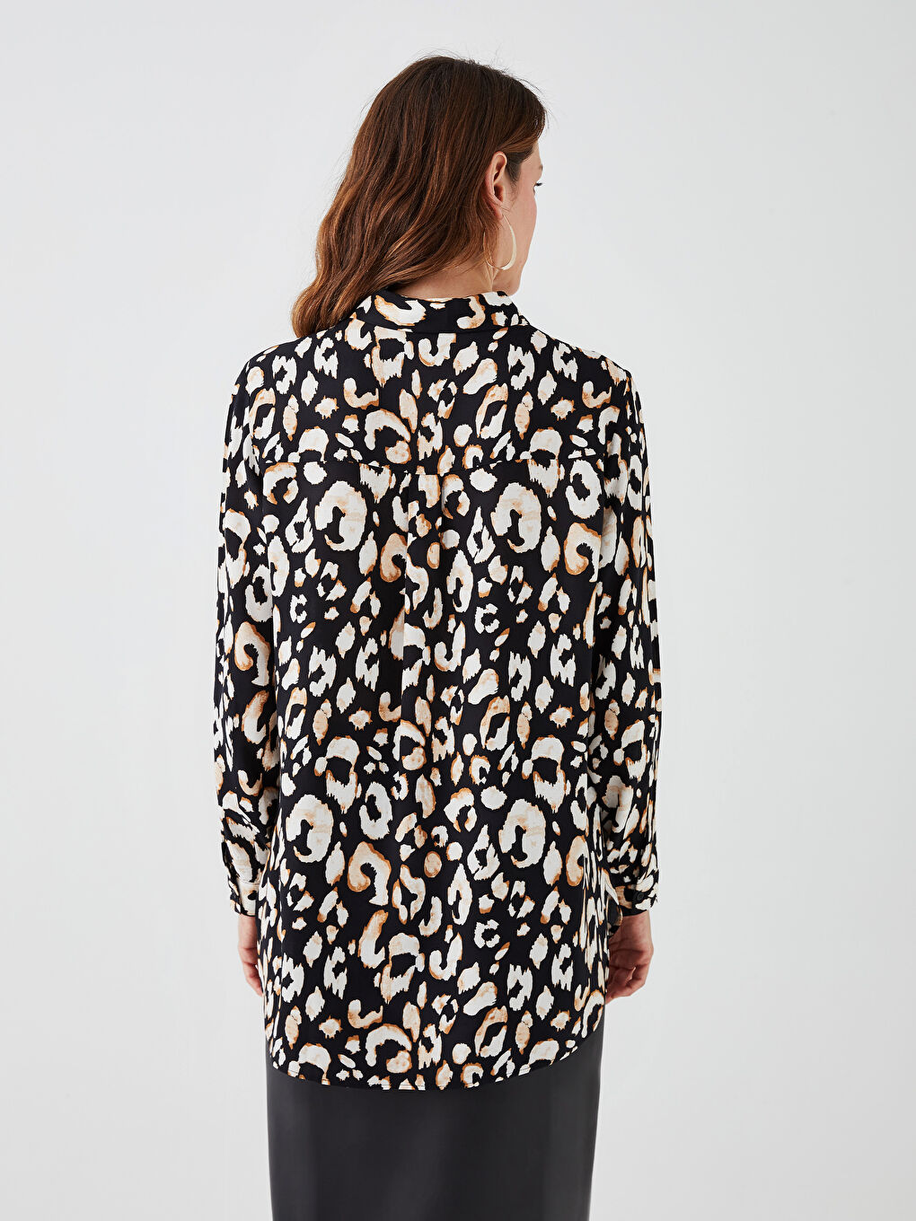 Siyah Desenli Uzun Kollu Kadın Gömlek-4