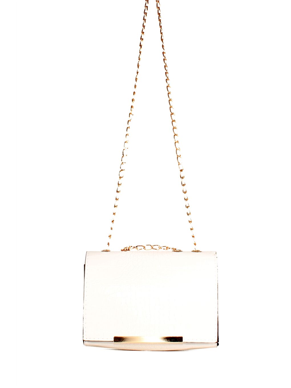 Beyaz Deri Görünümlü Kroko Desenli Kadın Çapraz Çanta-1