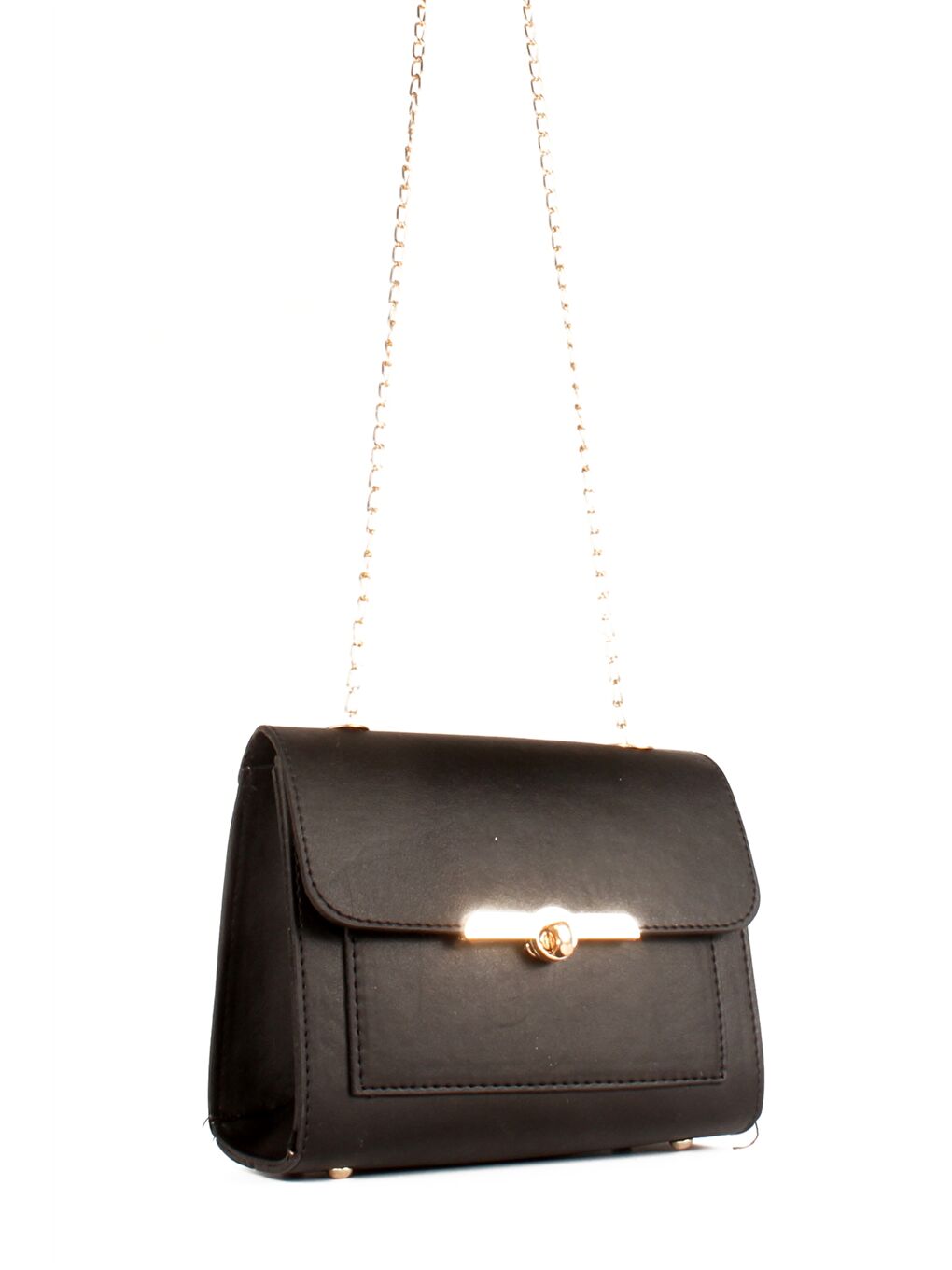 Siyah Deri Görünümlü Kadın Çapraz Çanta