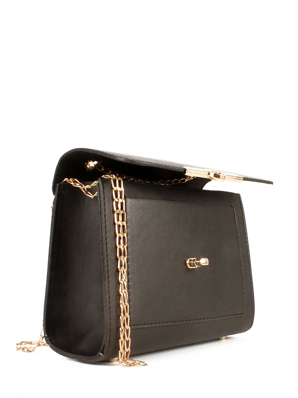 Siyah Deri Görünümlü Kadın Çapraz Çanta-1