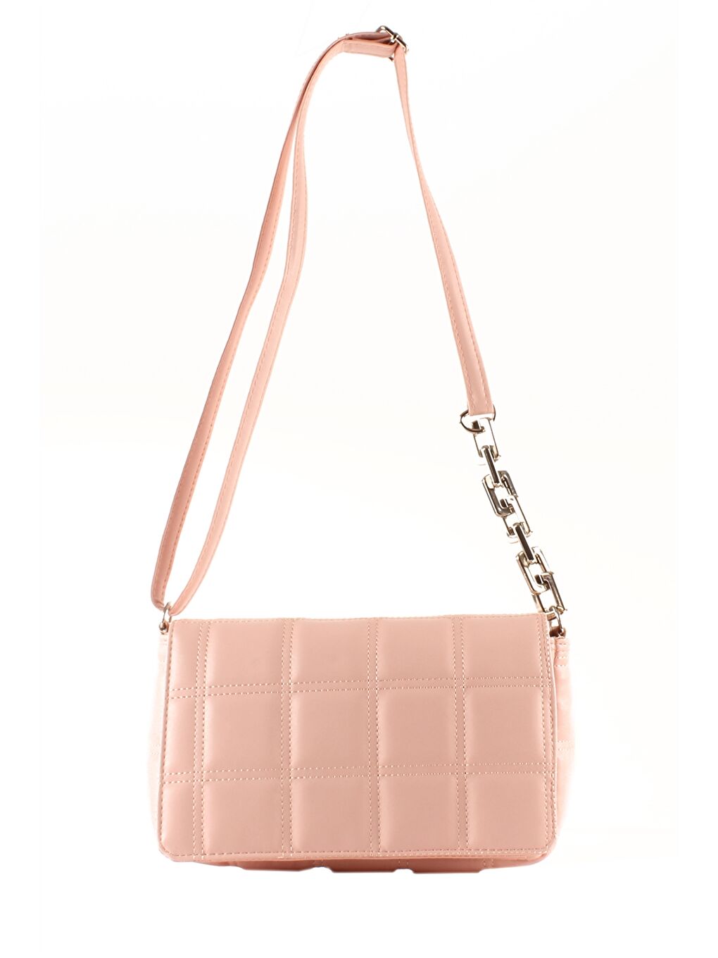 Pembe Deri Görünümlü Kapitoneli Kadın Omuz Çantası-1