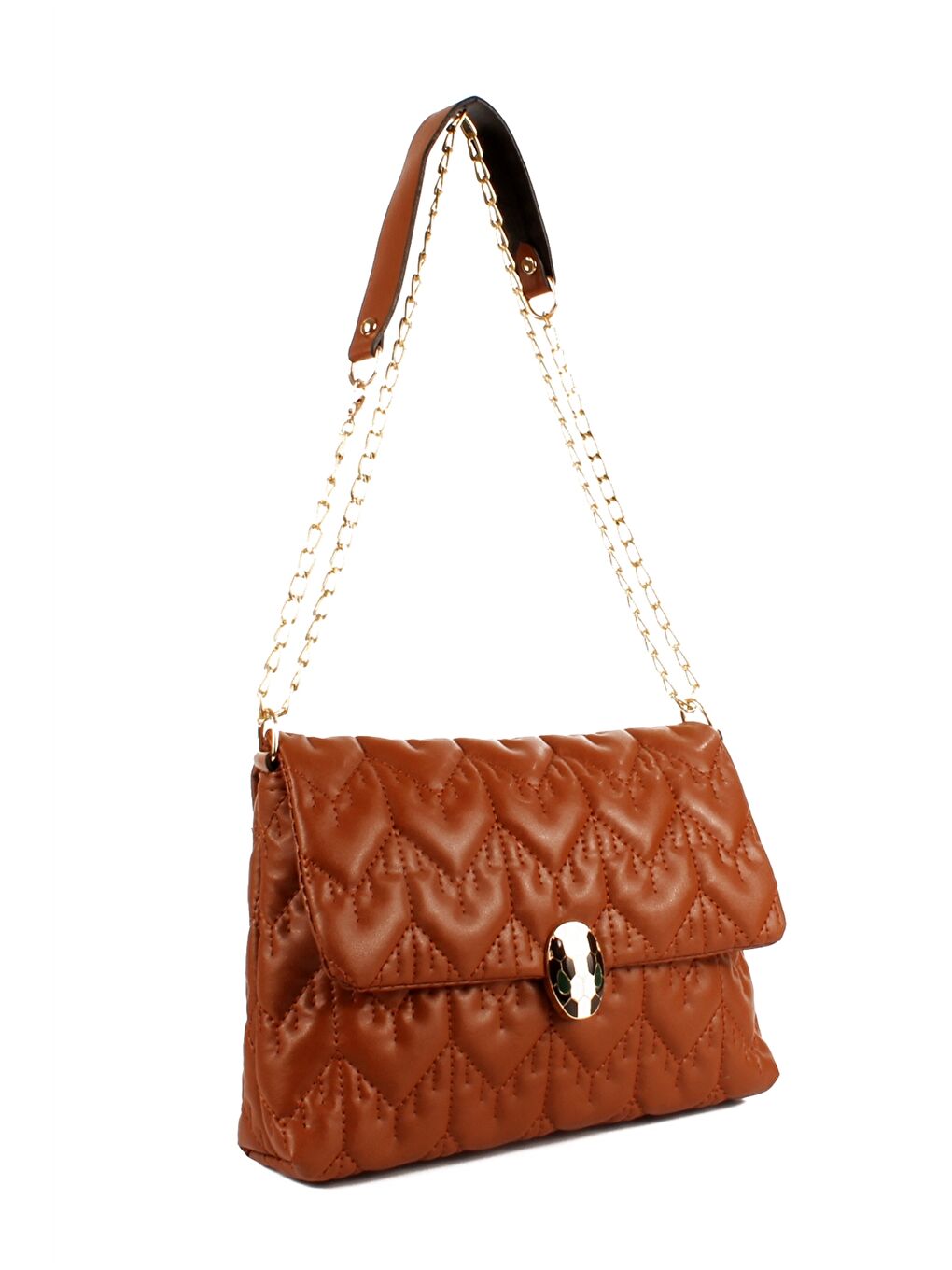 Ekru Deri Görünümlü Kapitoneli Kadın Çapraz Çanta-1