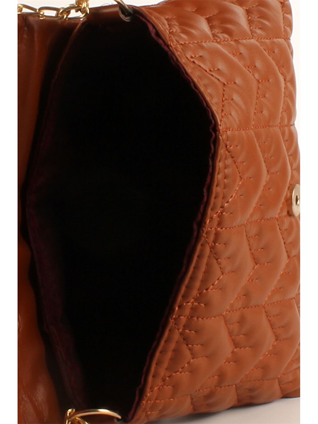 Ekru Deri Görünümlü Kapitoneli Kadın Çapraz Çanta-2