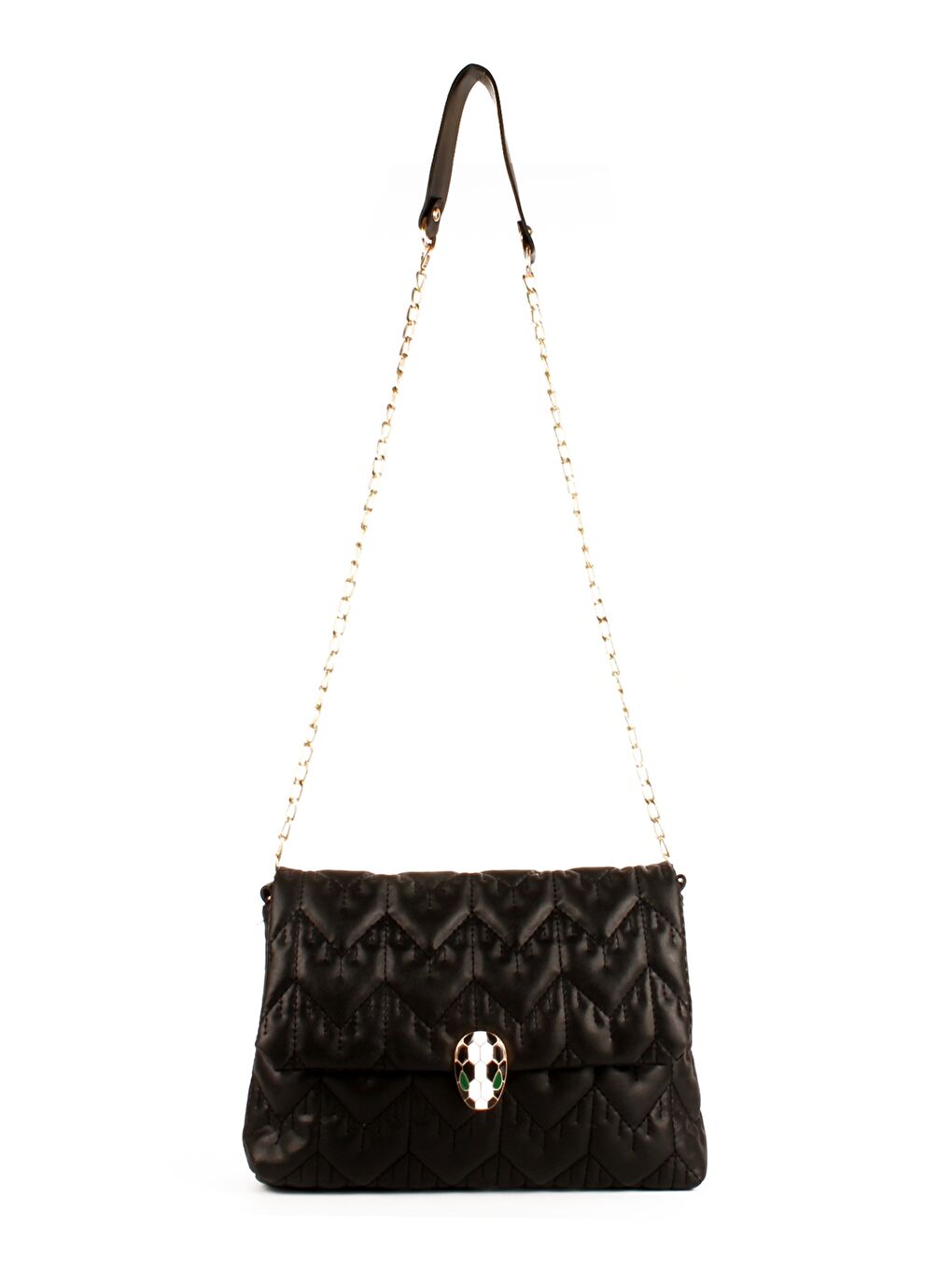 Siyah Deri Görünümlü Kapitoneli Kadın Çapraz Çanta