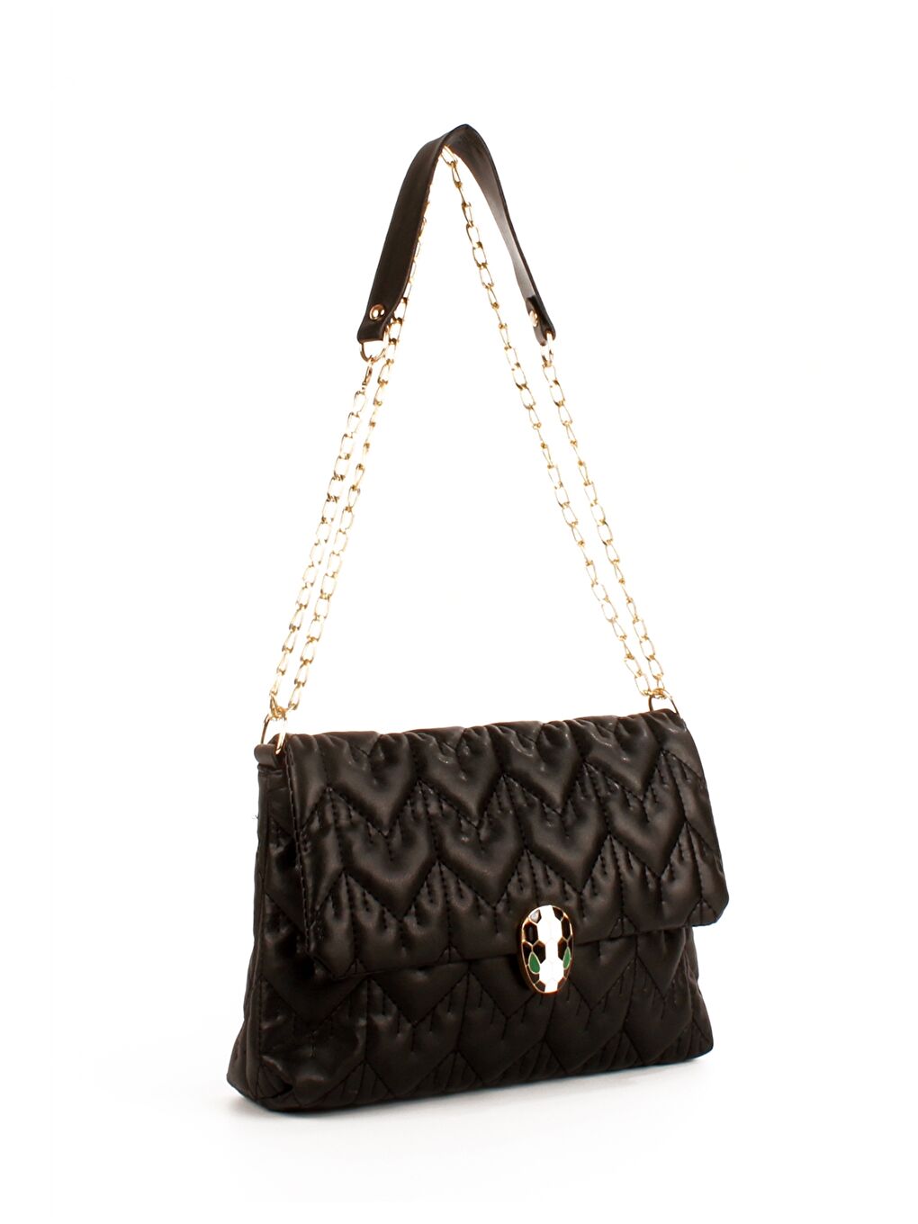 Siyah Deri Görünümlü Kapitoneli Kadın Çapraz Çanta-1