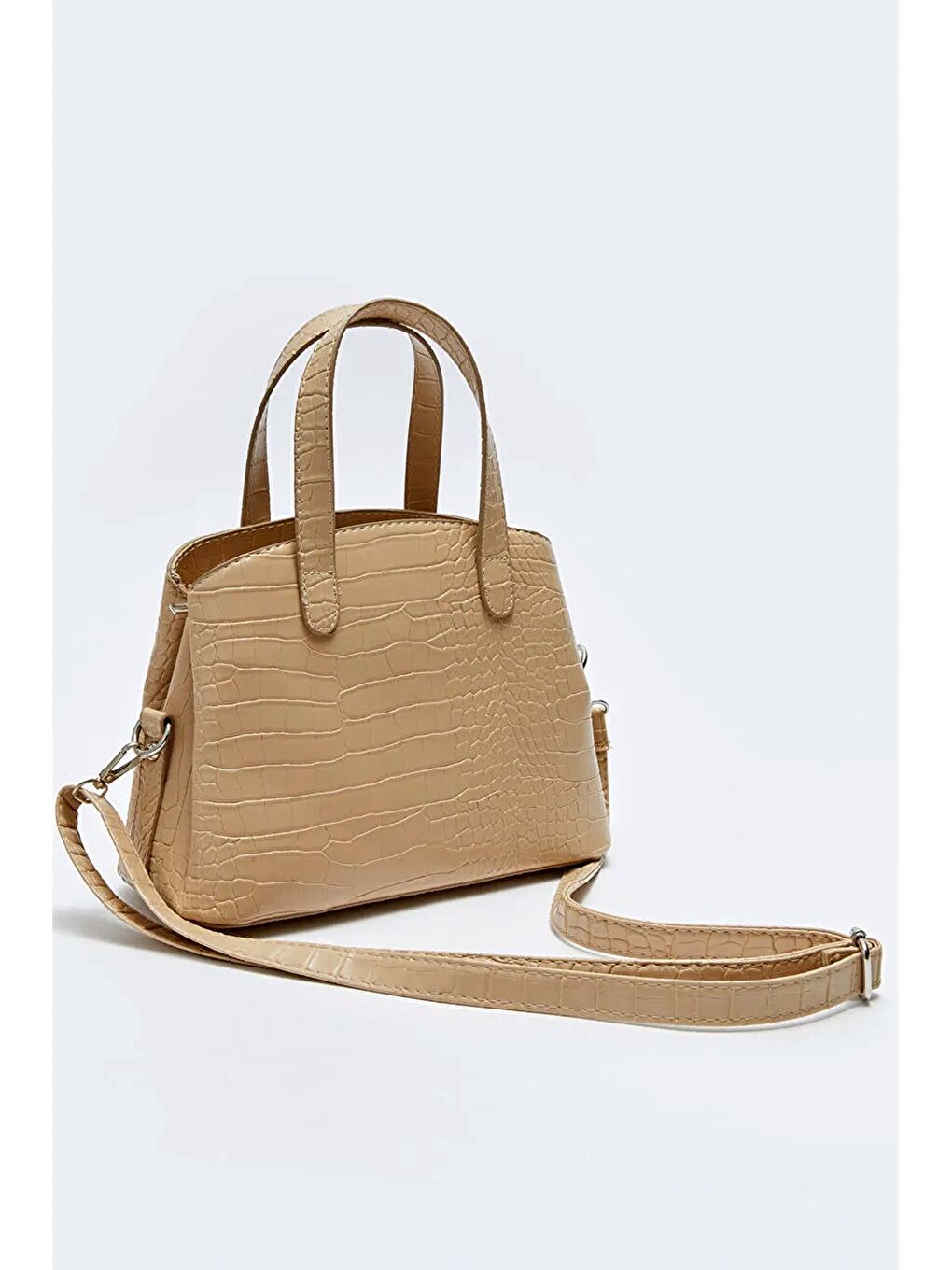 Kahverengi Deri Görünümlü Kroko Desenli Kadın Kol Çantası