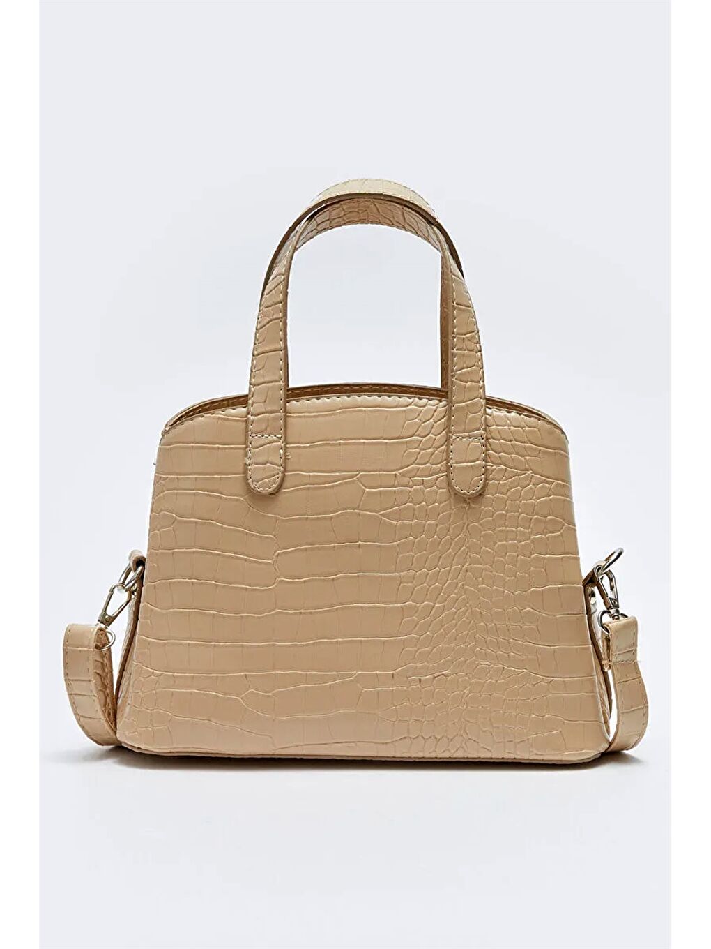 Kahverengi Deri Görünümlü Kroko Desenli Kadın Kol Çantası-1