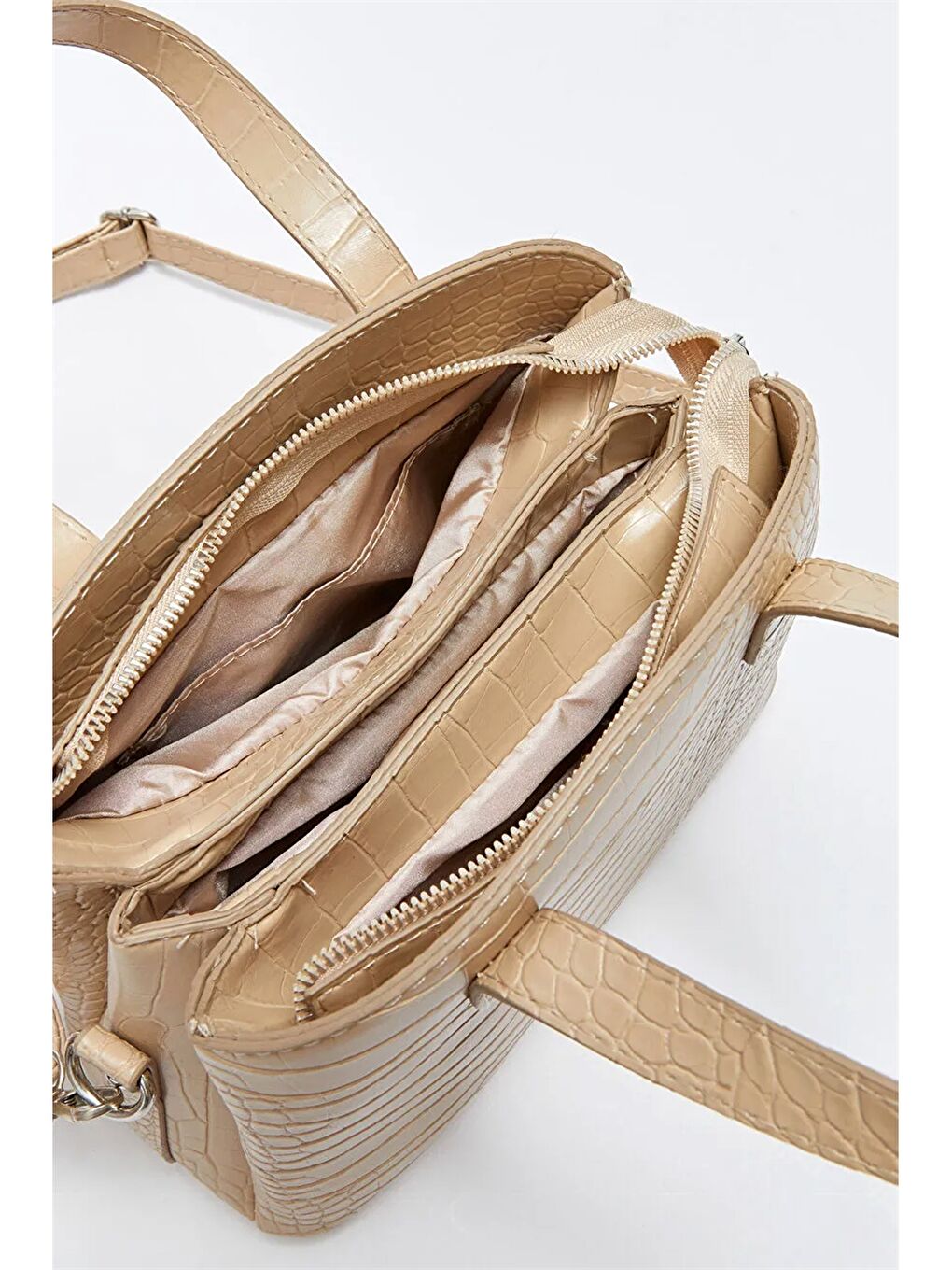 Kahverengi Deri Görünümlü Kroko Desenli Kadın Kol Çantası-2