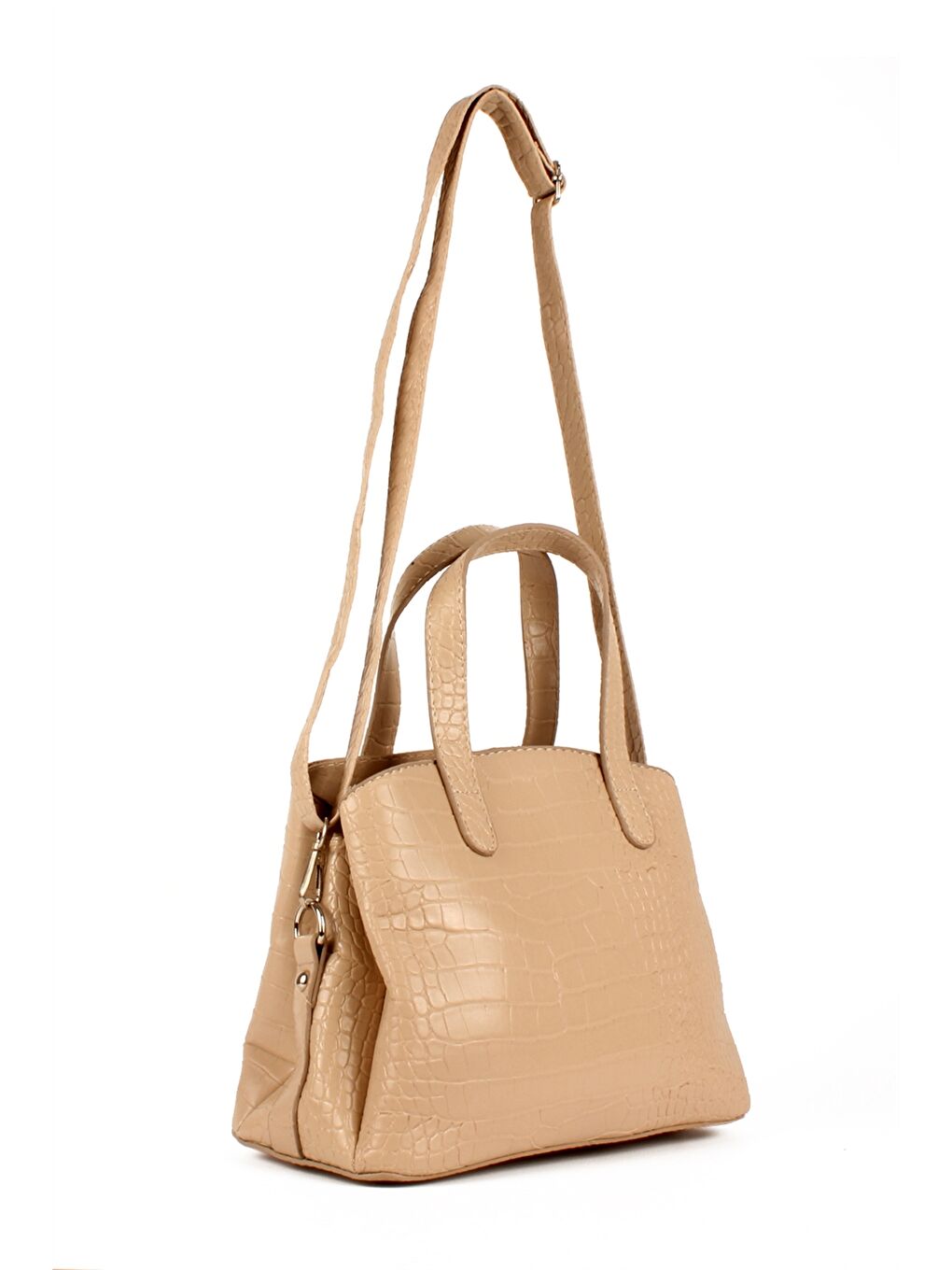 Kahverengi Deri Görünümlü Kroko Desenli Kadın Kol Çantası-3