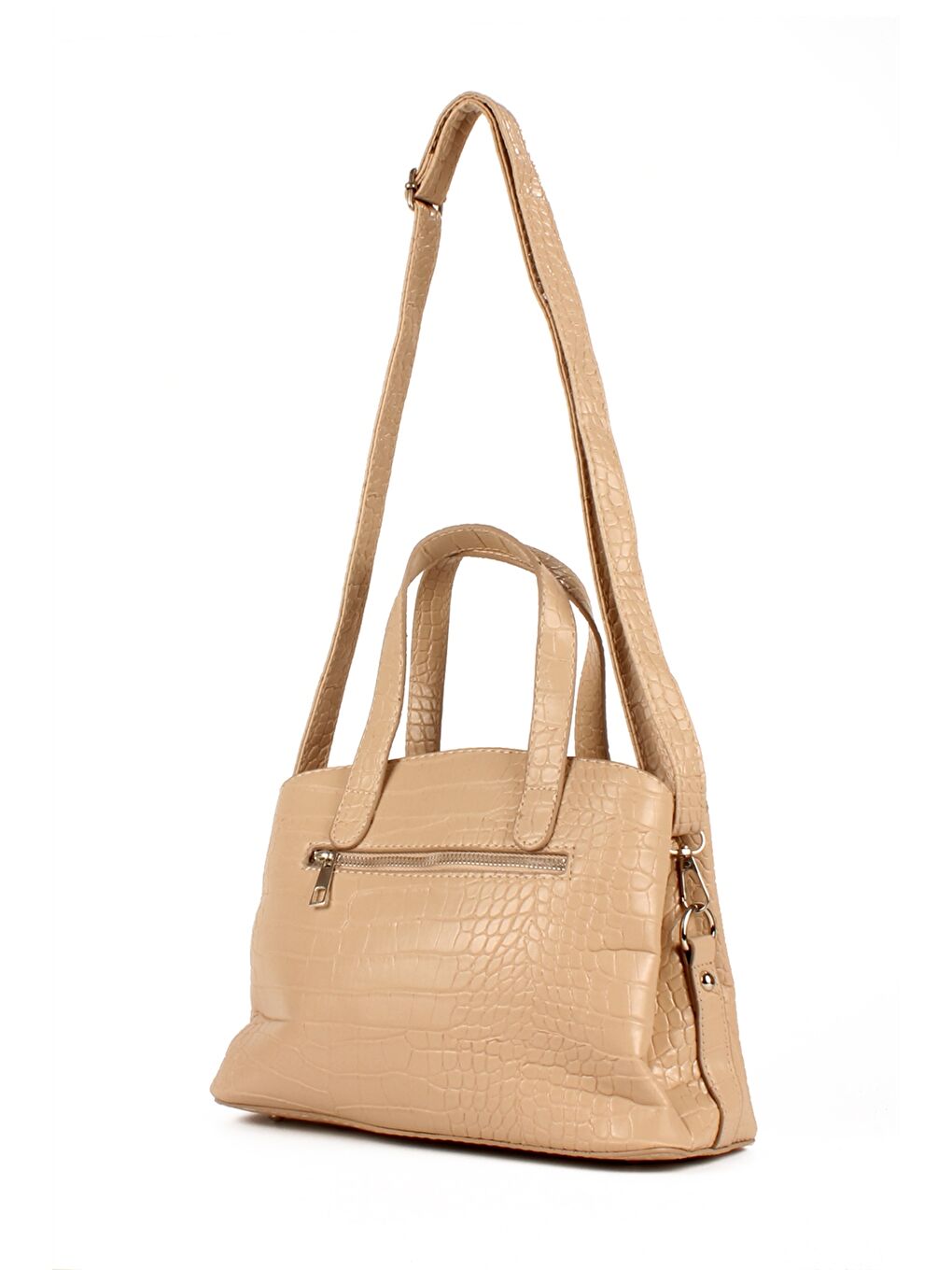Kahverengi Deri Görünümlü Kroko Desenli Kadın Kol Çantası-4