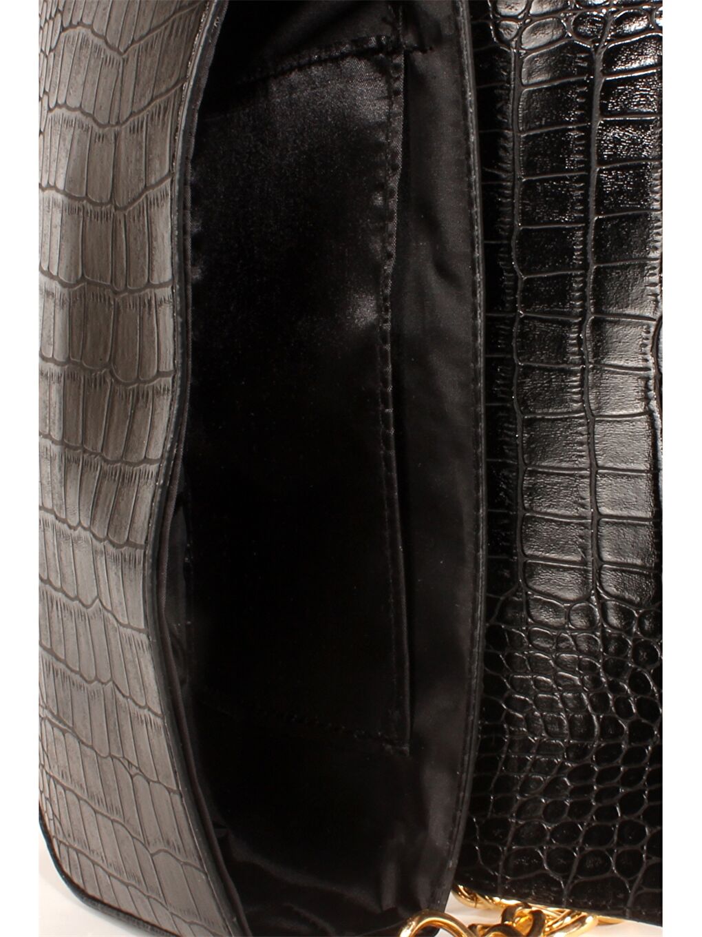 Siyah Deri Görünümlü Kroko Desenli Kadın Baget Çanta-3