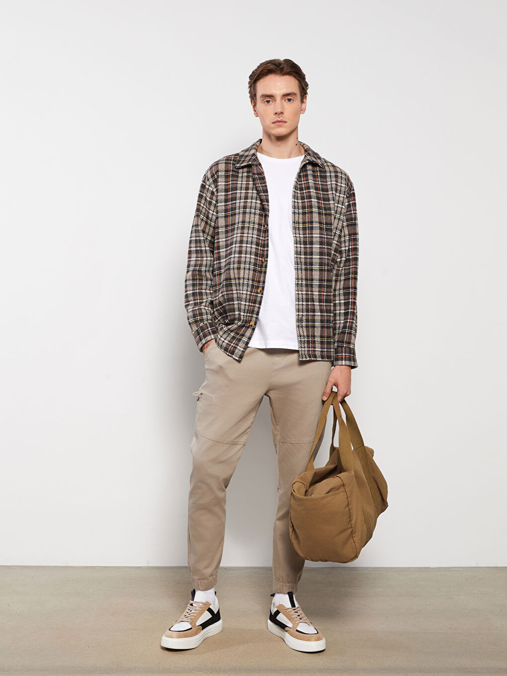 Bej Slim Fit Gabardin Erkek Jogger Pantolon