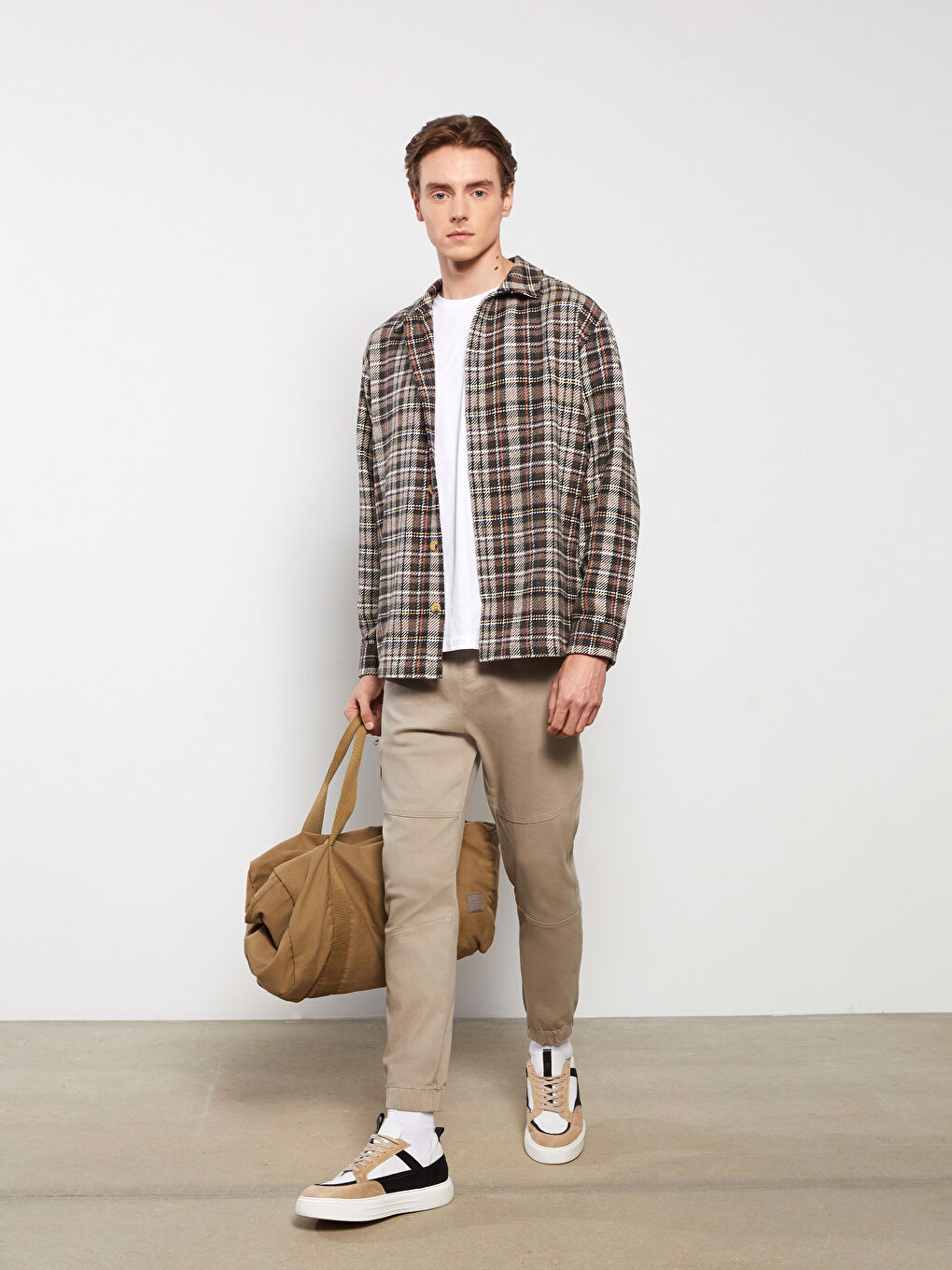 Bej Slim Fit Gabardin Erkek Jogger Pantolon-1