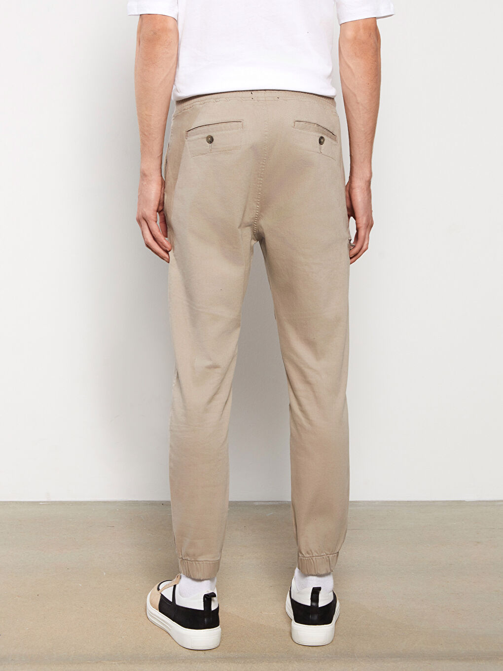 Bej Slim Fit Gabardin Erkek Jogger Pantolon-4