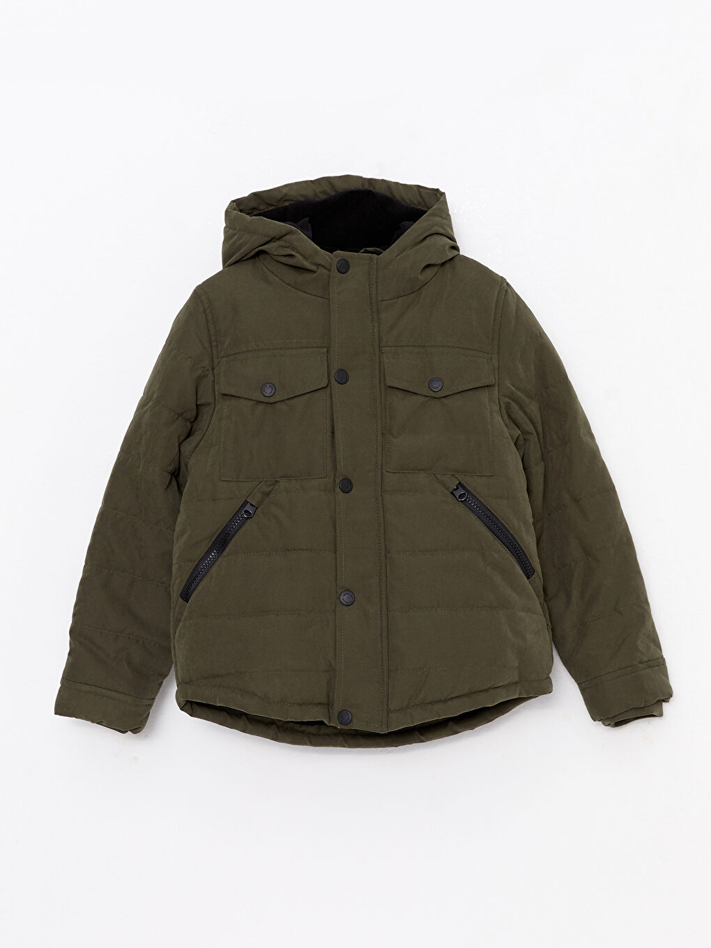 Yeşil Kapüşonlu Basic Erkek Çocuk Mont